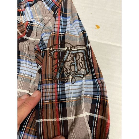 7 Diamonds Men's Red White Blue Plaid‎ Button Up Western Shirt XXL Cotton A9 - Picture 7 of 9